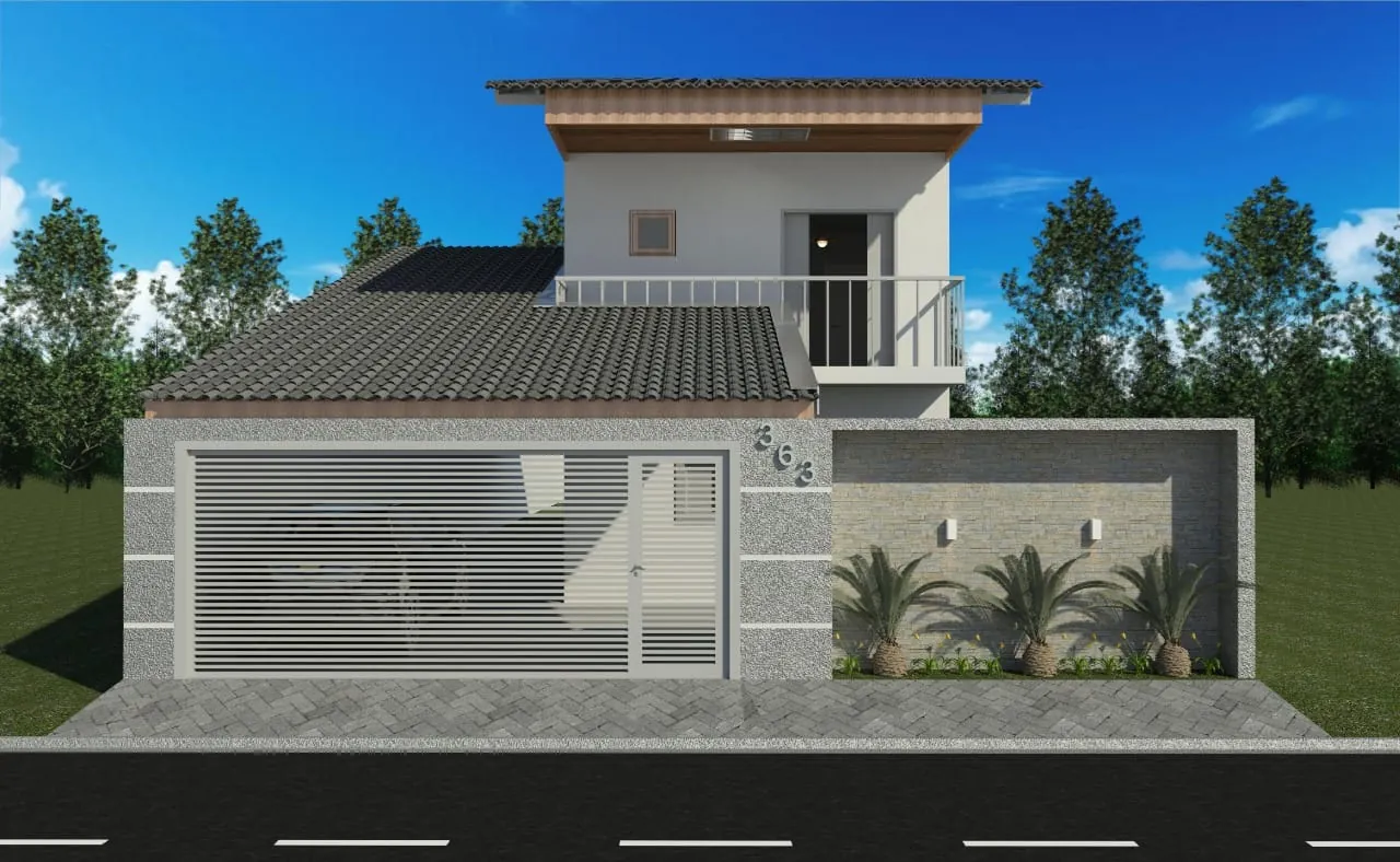 Imagem de projeto de sobrado com garagem e jardim